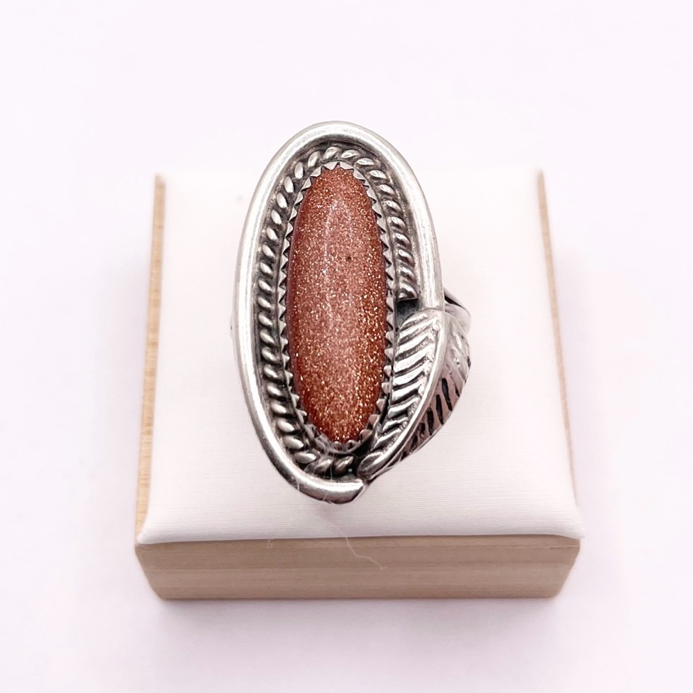Size 6.5 Goldstone 925 Sterling silver ring - Picture 2 of 7